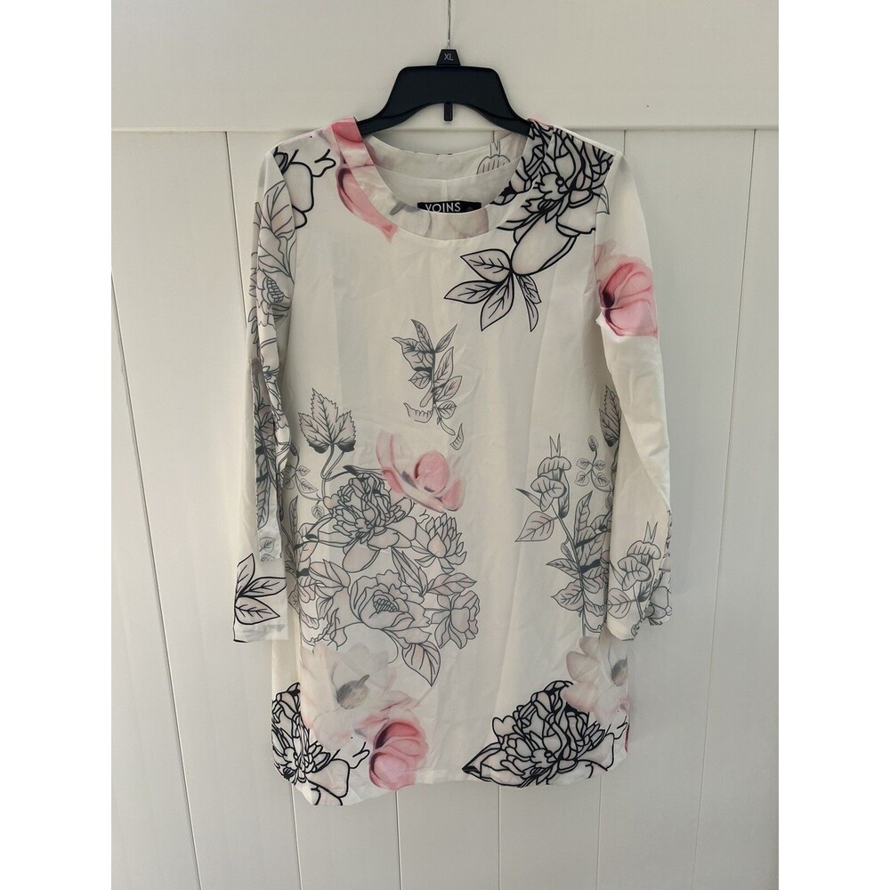 Yoins Womens Small Floral Sheath Dress Long Sleeve Multicolor Lined